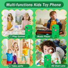Juguete de teléfono en forma de dinosaurio para niños con cámara HD dual y juegos educativos, funda de silicona resistente a golpes, mejor regalo para niños y niñas de 3 a 12 años (con tarjeta de 32 GB)