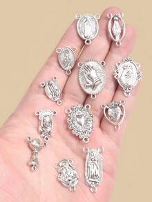 8pcs Catholic Our Lady Of Guadalupe Three-Hole Charm Connectors, DIY Rosary Necklace Jewelry Metal Parts