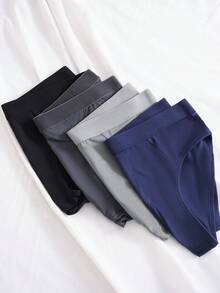 3pcs Random Color Men's Briefs, Solid Color Comfortable, Sports, Home Wear, Gift For Boyfriend - Multicolor - View 3