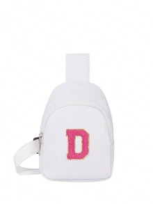 1 件女孩字母图案可爱斜挎包/单肩包/胸包，适合日常使用、户外、旅行、徒步旅行、便携，馈赠佳品