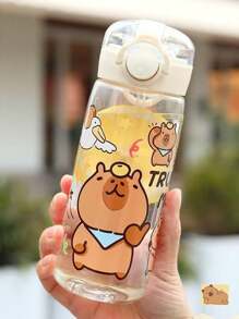 男女通用水豚卡通可重复使用塑料杯（带吸管）- 适合户外、运动和日常使用