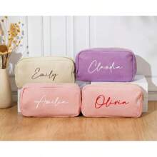 Personalized Embroidered Cosmetic Bag, Custom Corduroy Makeup Bag, Monogram Toiletry Makeup Bag, Bridesmaid Gifts, Bachelorette Party Gifts, School Supplies, Back To School, School Gift, For Office, For School, For Classroom, For Colleague, For Dorm Rooms, Junior High School Students, Middle School Students, Sophomore, Underclassmen, All-Purpose, Large Capacity, Versatile, For Birthdays, For Holiday/ Vacation, For Outdoors/Outings/Travel/Hiking/Stadium/Sports/Climbing, For Business/Commute/Work/Office,Chic Autumn, Urban Chill