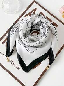 1pc Magnetic Belt With Metal Print Square Scarf