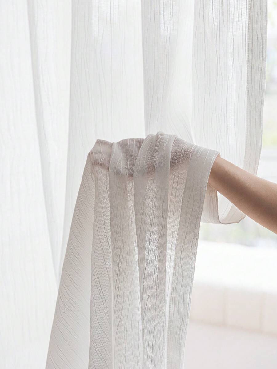 1 件亚麻薄纱窗帘 - 日式亚麻风格，杆袋设计，适用于客厅和卧室 - 透明过滤光窗帘，客厅窗帘