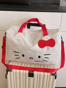 Sanrio Bolso de viaje de gran capacidad con lazo estiloso de Hello Kitty de Sanrio Fashion - Bolso cruzado de hombro elegante de poliéster para mujer, estampado de animal de dibujos animados, para mujer, bolso de graduación blanco para la escuela, accesorios escolares