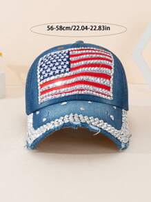 1 Piece Embroidered American Flag Baseball Cap With Diamonds, Outdoor Sun Protection Casual Hat For Boys And Girls Spring And Fall Travel Beach Vacation Use