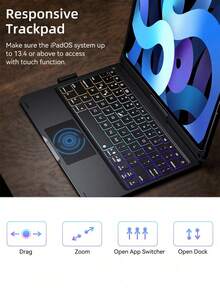 旋转式智能键盘，带背光键盘保护套，兼容 iPad 11 (A16)、10 (10.9 英寸)、Air 11 (M2/M3, 2024/2025)、Air 5/4 (10.9 英寸)、Pro 11 (2020/2021/2022) - 黑色 - 查看 5