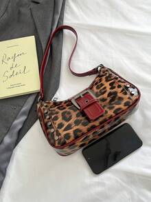 1pc Women's Retro Biker Punk Rivet Decorated Adjustable Strap Large Capacity Soft Faux Oilcloth Ombre Leather Shoulder Armpit Bag, Suitable For Work, Commute, Date, Party - Red Violet - View 7