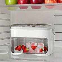 1 pieza Molde de cubitos de hielo rectangular de tipo prensado, diseño de cajón de doble capa con asa y tapa, gran capacidad, cubetero de hielo creativo hecho de material PP, ideal para refrigerador/congelador doméstico, fiestas de verano, bebidas, whisky y cócteles