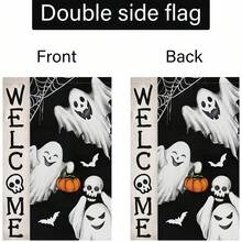 Welcome Halloween Garden Flag (30cm X 45cm/12inch X 18inch) Double Sided Burlap With Three White Ghost Boo Pumpkin Yard Flags. Suitable For Outdoor Terrace, Holiday, Outdoor Halloween Decoration