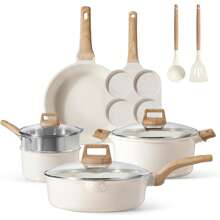 Non Stick Ceramic Cookware Set, Healthy Pot And Flat Bottomed Pot Set, Kitchen Cooking Set, With A Cool Handle To Keep It Cool, Ceramic Non Stick Stew Pot With Lid, White Granite Coating, Free Of PFOS/PFAS