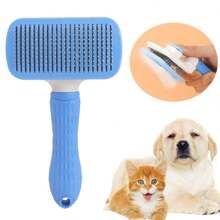 1PC Pet Hair Removal Comb Flea Comb, 2025 Upgraded Cat Brush With Release Button, One-Click Self Cleaning Pet Hair Removal Combs, For Massaging And Cleaning Shedding Pet Hairs (Blue)