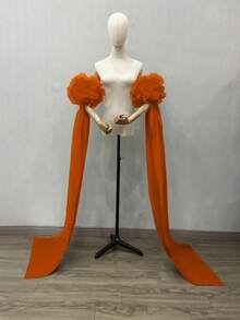 1pc White Satin Puff Sleeve Bride Decorative Sleeve Cover + Detachable Long 125cm Train Autumn Accessories - Multicolor - View 23