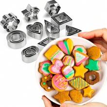 24/30pcs Cookie Cutter Set In Tin Box, Mini Stainless Steel Cookie/Pastry Cutters In Heart, Star, Round, Flower, Teardrop Shapes For Baking Cookies, Soft Candies, Fondant Cake Decorations