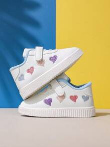 1 Pair Infant Fashionable Lightweight White Shoes, Children's Versatile Heart-Shaped Casual Soft-Sole Comfortable Sneakers