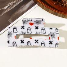 万圣节哥特元素亚克力蝙蝠鬼印花方形发爪，哥特鬼蝙蝠印花PVC发爪，批发方形马尾夹万圣节配饰时尚发饰美发爪夹优雅发夹 - 彩色 - 查看 11