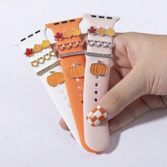 1 Set Maple Leaf & Pumpkin Leaf Decor Smart Watch Accessories, Suitable For 38mm, 40mm, 41mm, 42mm, 44mm, 45mm Watch Bands, Fit For Boys, Girls, Couples 22mm-24mm Wide Straps