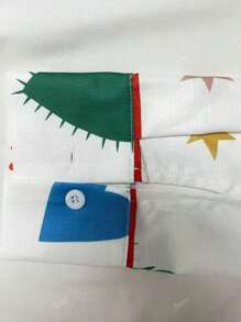Oversized, getextureerd overhemd met opstaande kraag voor dames met willekeurige hart-, ster- en vogelprints en rode rand