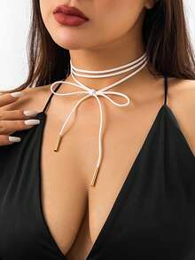 1 件时尚简约蝴蝶结颈链，个性化 DIY 天鹅绒颈链，适合女性日常佩戴 - 白色 - 查看 13