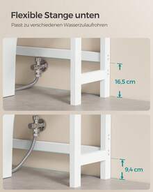 Badezimmerregal für über die Toilette, aus Bambus, 3 Ebenen, Organizer für das Badezimmer, mit verstellbaren Einlegeböden, Belastung 15 kg/Ebene, einfache Montage, Weiß - Wolkenweiß - Übersicht 4