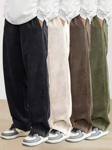 1条男士灯芯绒抽绳阔腿休闲运动裤，适合户外活动