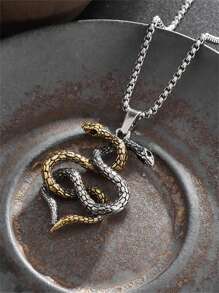 1pc New Fashion Viking Retro Snake Animal Pendant Necklace, Unisex Rock Party Jewelry Gift