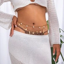 1 pièce Chaîne de taille avec pendentif étoile de mer et coquillage, chaîne de corps sexy, décoration de taille, style vacances d'été