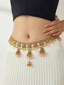 1 pezzo Catena per il corpo/vita con ciondolo a goccia d'acqua e fiore cavo, accessorio di moda di stile mediorientale, per le donne