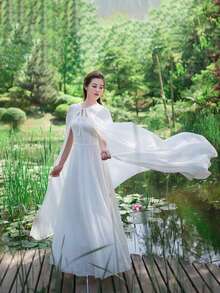 1 件婚礼雪纺披肩，半透明连帽斗篷，派对假日斗篷白色和红色秋季女士服装 - 彩色 - 查看 11