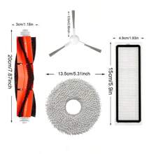 14-Piece Replacement Parts Kit Compatible With Xiaomi Robot Vacuum S10+ / S10 Plus B105 / S20+ Plus B108GL - Includes 1 Main Brush, 4 Side Brushes, 4 HEPA Filters, 4 Mop Cloths, 1 Cleaning Tool