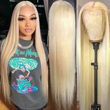 34Inch 613 Lace Front Wig Human Hair 13x4 HD Transparent Lace 200% Density Straight Brazilian Blonde Wig Pre-Plucked With Baby Hair