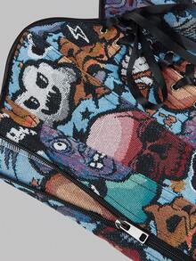 Women's New Halloween Skeleton Corset Bustier, Fishbone Jacquard Padded Shaping Crop Top, Sexy Fashion Waist Trainer - Blue - View 4