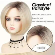 Party Wig-Short Blonde Wigs White Women Straight Wig With Cute Bangs Chin Length Wig Daily,Party Use - 金髮女郎 - 查看 5