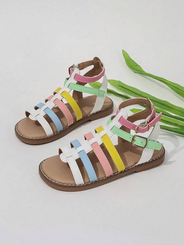 Sandalias planas para niños de verano, de estilo de moda, multicolor, con forma de corazón, punta abierta, adecuadas para vacaciones, uso diario, escuela y playa
