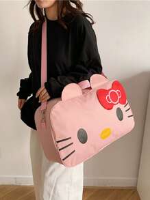 Sanrio Bolso de viaje de gran capacidad con lazo estiloso de Hello Kitty de Sanrio Fashion - Bolso cruzado de hombro elegante de poliéster para mujer, estampado de animal de dibujos animados, para mujer, bolso de graduación blanco para la escuela, accesorios escolares