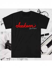 Jackson Guitars Men's Black T-Shirt With Red Logo & Geometric Applique Design - Casual Short Sleeve Round Neck Tee, Regular Fit For Music Enthusiasts, Sizes S-5XL - 白色 - 查看 1