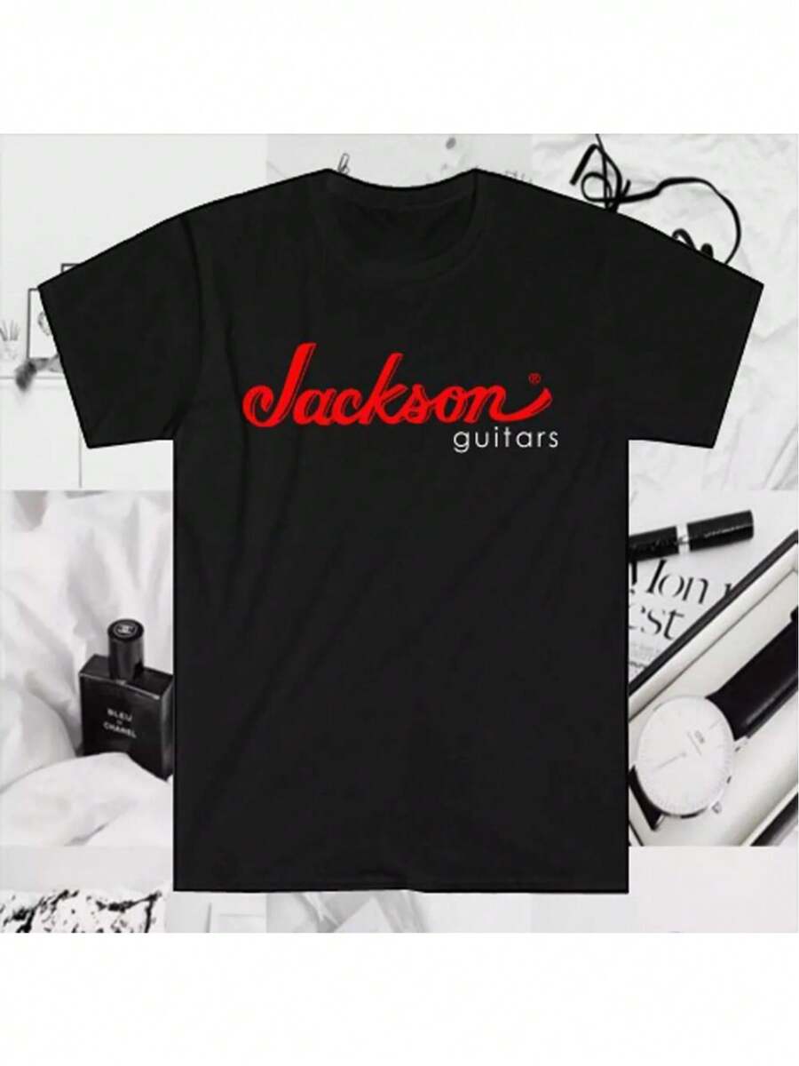 Jackson Guitars Men's Black T-Shirt With Red Logo & Geometric Applique Design - Casual Short Sleeve Round Neck Tee, Regular Fit For Music Enthusiasts, Sizes S-5XL - 白色 - 查看 1