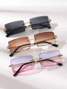 3pcs Women's Classic Square Frame Metal Frame Y2K Blue Double Bridge Glasses Set Rectangular Shape Women Fashion Glasses Shades - Multicolor - View 6