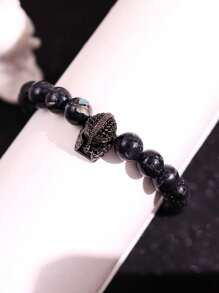 1 par de pulseras con cuentas de piedra de lava y casco espartano con diseño minimalista, lujoso, único y elegante para hombres, apto para uso diario, festivales, fiestas y estilo callejero.