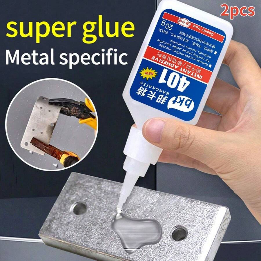2 Peças Cola Instantânea Poderosa 401, Adesivo para Metal, Plástico, Cerâmica, Borracha, Madeira, Acrílico, Taco de Bilhar, Acessórios para Couro Cabeludo, Joias, Reparo de Calçados, Adesivo de Secagem Rápida