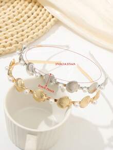 1 件时尚简约波西米亚风海洋元素贝壳、海螺、海星和珍珠合金发箍，适合日常佩戴和装饰，女士发带头带，发饰， - 彩色 - 查看 7