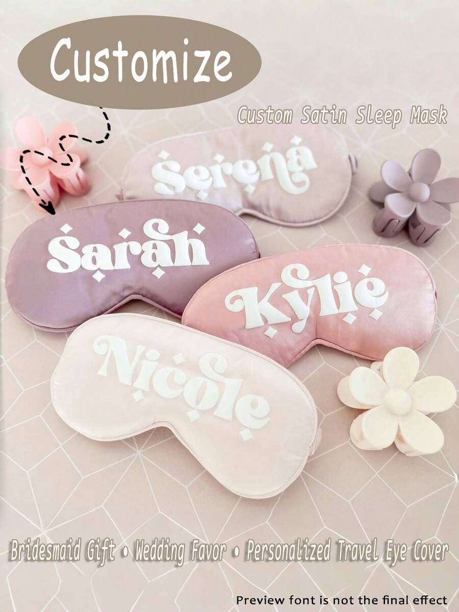 Customized Satin Sleep Mask - Personalized Bridesmaid Gift, Custom Sleep Mask, Satin Sleep Mask, Bridesmaid Party Favor, Personalized Wedding Gift, Bachelorette Party Favor, Gift For Her, Monogram Eye Mask, Travel Sleep Mask, Customized Name Eye Mask, Bridal Shower Favor, Women's Sleep Mask, Bachelorette Party Favor, Bridal Party Travel Sleep Mask - Multicolor - View 1