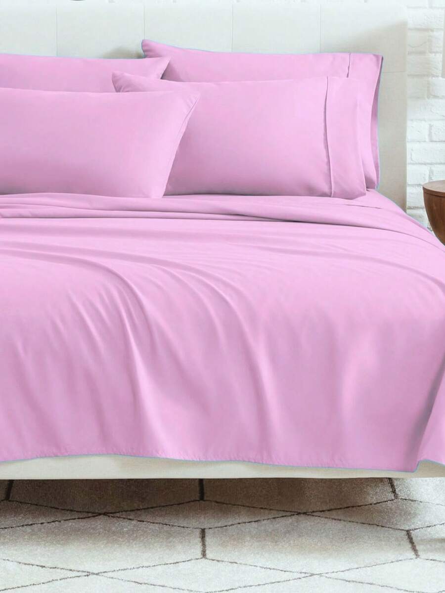 6-Piece Bed Sheet Set – Twin/Full/Queen/King Sizes | Soft Microfiber | Deep Pocket Fitted Sheet | Cooling, Wrinkle-Free, Summer And All-Season Comfort | Includes 1 Flat Sheet, 1 Fitted Sheet, 4 Pillowcases - 淺粉紅色 - 查看 1