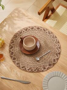 1/4 Stücke Jute + Polyester 15-Zoll Runder Platzdeckchen, rustikales minimalistisches Design, wärmeisolierend rutschfeste dekorative Tischdecke, geeignet für Feiertage und Partys