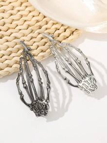 1 件时尚深色哥特式骷髅手扭香蕉夹发夹发饰女士爪夹、发夹、发夹、发夹、发夹、学校用品 - 彩色 - 查看 2