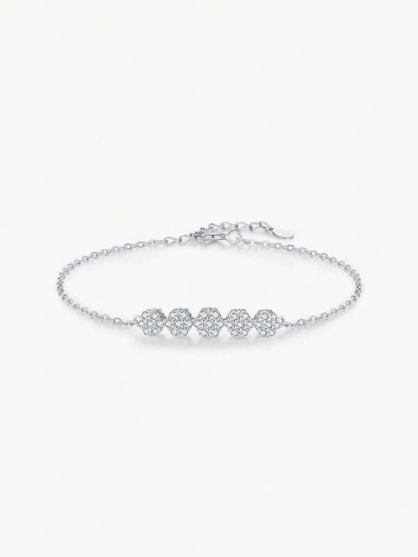 MODIAN MODIAN 925 Sterling Silver Sweet Delicate Flower Clear CZ Link Chain Bracelet For Women Daily Party Fine Jewelry