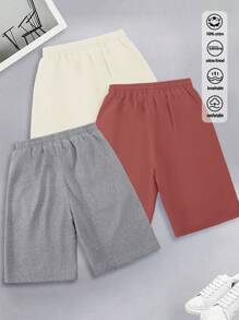 Set di tre pezzi di pantaloncini da uomo in cotone basic, stile college a coste con blocchi di colore, nuovi pantaloncini da uomo in primavera ed estate, morbidi e traspiranti, color caramello + grigio floreale + albicocca chiaro.