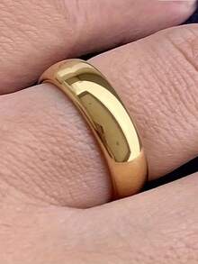 1pc Classic 6mm Stainless Steel Ring, Minimalist Design, Elegant Unisex Jewelry, Suitable For Weddings And Anniversaries - golden - View 4