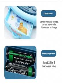 迷你仿真收银机玩具，带扫描功能和多功能声光效果，超市主题蔬果篮套装，是圣诞节和角色扮演的理想礼物 - 彩色 - 查看 9