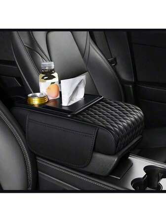 1pc Car Armrest Storage Box, New Tissue Box & Cup Holder, Car Central Armrest Pad With PU Leather, Memory Foam Elbow Support